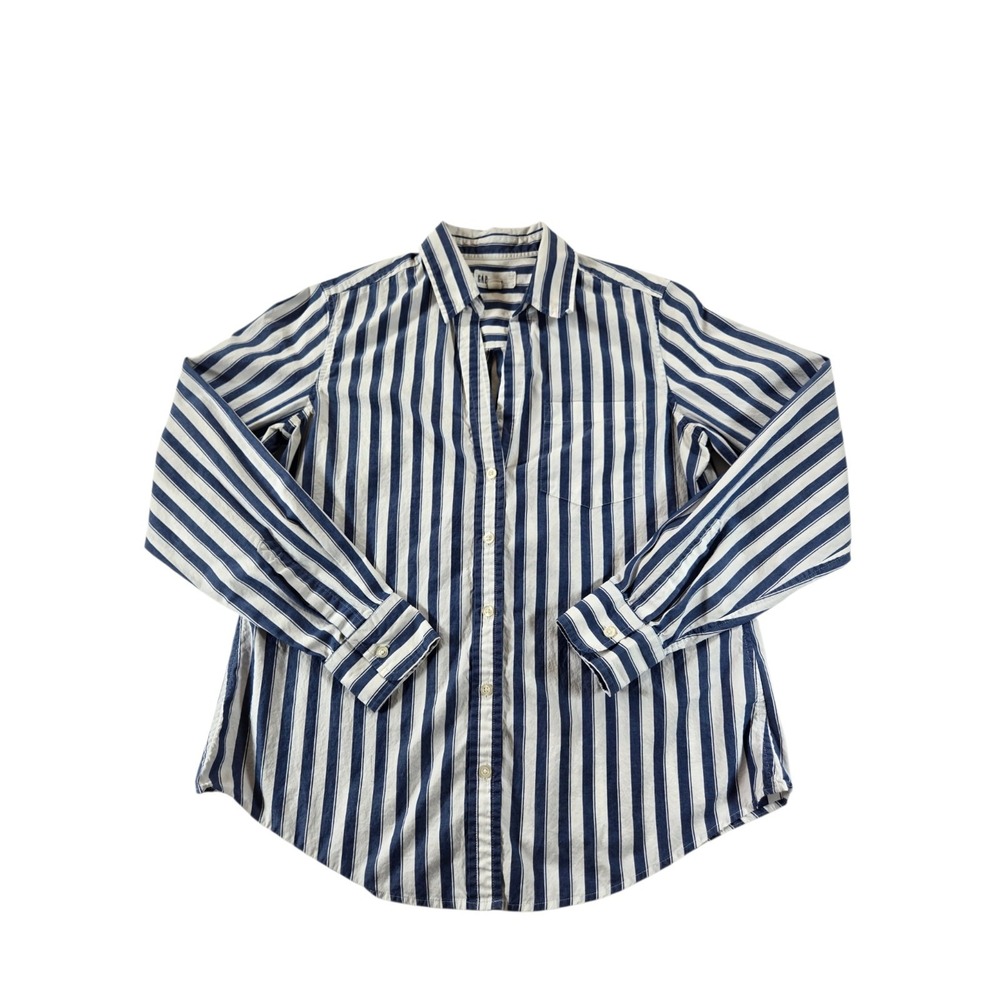 Gap Womens Small Blue White Stripes Perfect Shirt 80's Supefine Poplin Buttons